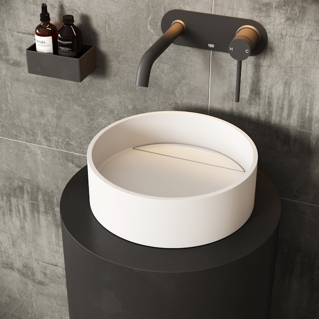 Montauk Modern White Matte Stone 15 in. L x 15 in. W x 5 in. H Round Vessel Bathroom Sink - image 2 - other
