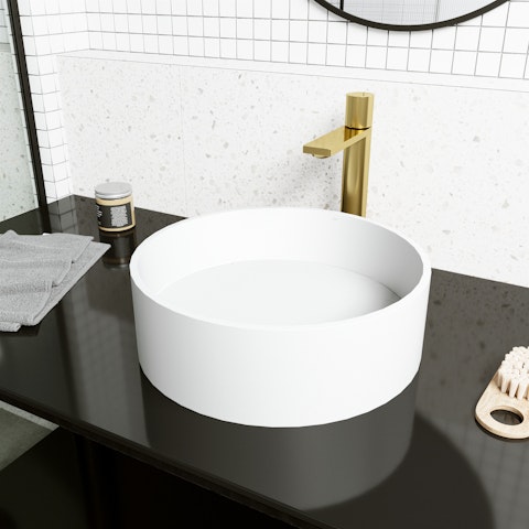 Montauk Modern White Matte Stone 15 in. L x 15 in. W x 5 in. H Round Vessel Bathroom Sink - image 3 - other