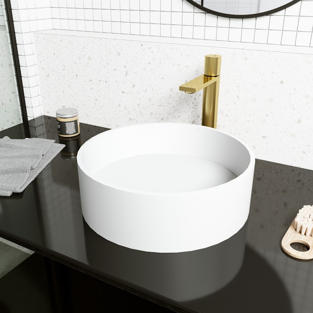 Montauk Modern White Matte Stone 15 in. L x 15 in. W x 5 in. H Round Vessel Bathroom Sink - image 3 - other
