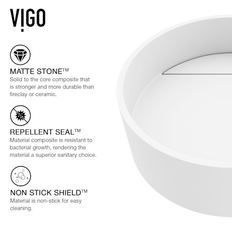 Montauk Modern White Matte Stone 15 in. L x 15 in. W x 5 in. H Round Vessel Bathroom Sink - image 6 - other