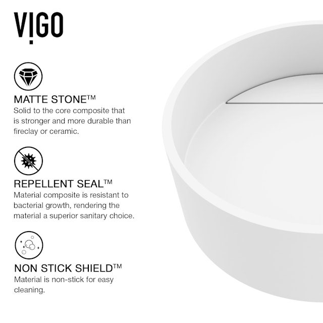 Montauk Modern White Matte Stone 15 in. L x 15 in. W x 5 in. H Round Vessel Bathroom Sink - image 6 - other