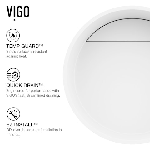 Montauk Modern White Matte Stone 15 in. L x 15 in. W x 5 in. H Round Vessel Bathroom Sink - image 7 - other