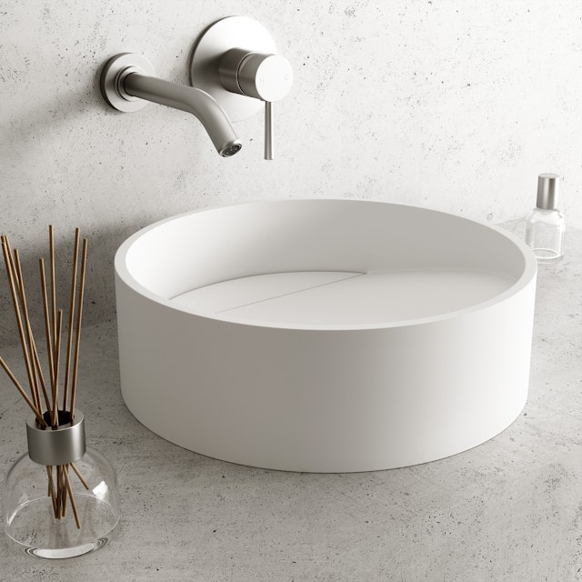 Starr Modern White Matte Stone 15 in. L x 15 in. W x 5 in. H Round Vessel Bathroom Sink - image 2 - other