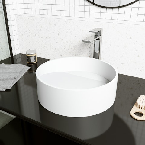 Starr Modern White Matte Stone 15 in. L x 15 in. W x 5 in. H Round Vessel Bathroom Sink - image 3 - other
