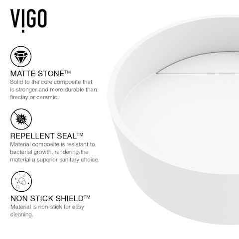 Starr Modern White Matte Stone 15 in. L x 15 in. W x 5 in. H Round Vessel Bathroom Sink - image 6 - other