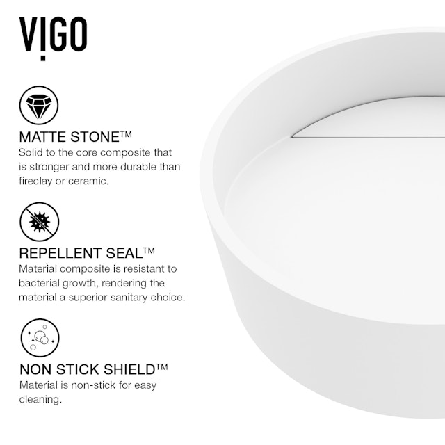 Starr Modern White Matte Stone 15 in. L x 15 in. W x 5 in. H Round Vessel Bathroom Sink - image 6 - other