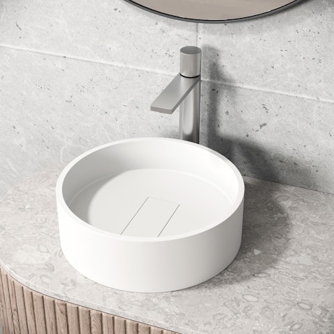 Bryant Modern White Matte Stone 15 in. L x 15 in. W x 5 in. H Round Vessel Bathroom Sink - image 2 - other