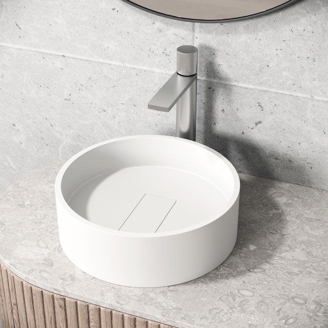 Bryant Modern White Matte Stone 15 in. L x 15 in. W x 5 in. H Round Vessel Bathroom Sink - image 2 - other
