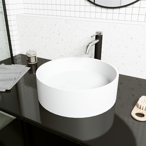 Bryant Modern White Matte Stone 15 in. L x 15 in. W x 5 in. H Round Vessel Bathroom Sink - image 3 - other