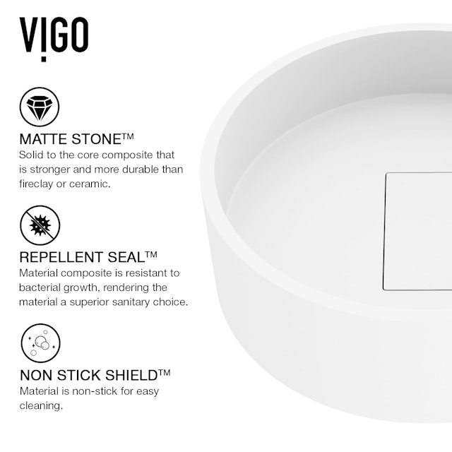 Bryant Modern White Matte Stone 15 in. L x 15 in. W x 5 in. H Round Vessel Bathroom Sink - image 6 - other