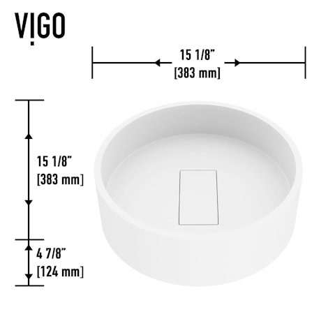 Bryant Modern White Matte Stone 15 in. L x 15 in. W x 5 in. H Round Vessel Bathroom Sink - image 8 - other