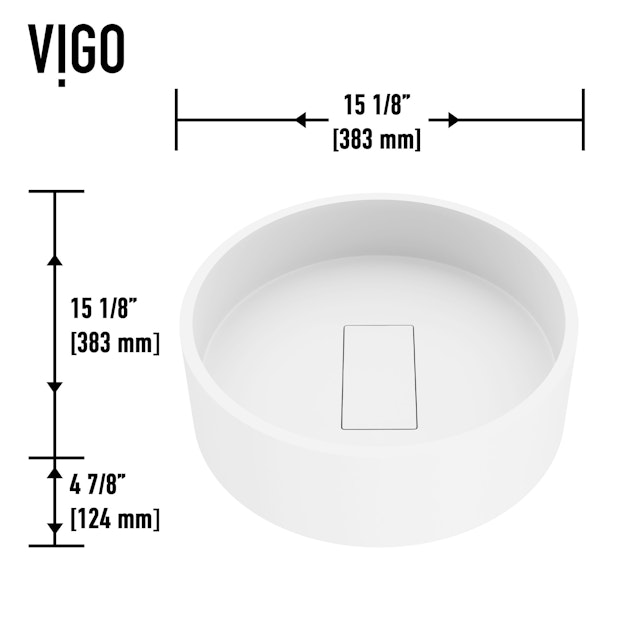 Bryant Modern White Matte Stone 15 in. L x 15 in. W x 5 in. H Round Vessel Bathroom Sink - image 8 - other