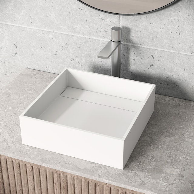 Montauk Modern White Matte Stone 15 in. L x 15 in. W x 5 in. H Square Vessel Bathroom Sink - image 2 - other