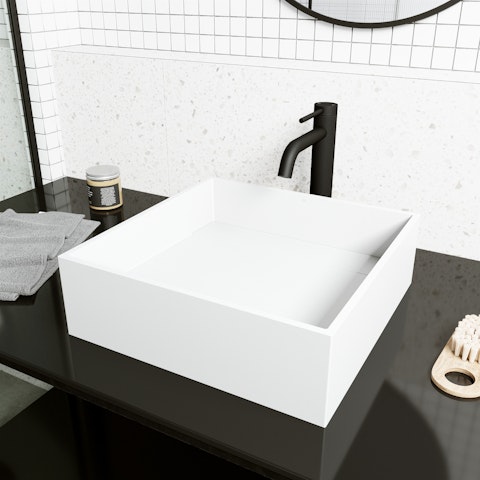 Montauk Modern White Matte Stone 15 in. L x 15 in. W x 5 in. H Square Vessel Bathroom Sink - image 3 - other