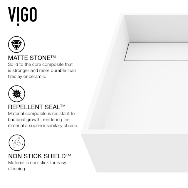 Montauk Modern White Matte Stone 15 in. L x 15 in. W x 5 in. H Square Vessel Bathroom Sink - image 6 - other