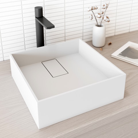 Bryant Modern White Matte Stone 15 in. L x 15 in. W x 5 in. H Square Vessel Bathroom Sink - image 2 - other