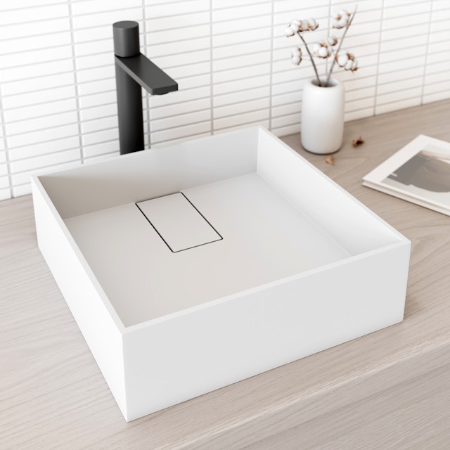 Bryant Modern White Matte Stone 15 in. L x 15 in. W x 5 in. H Square Vessel Bathroom Sink - image 2 - other