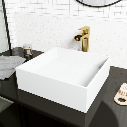 Bryant Modern White Matte Stone 15 in. L x 15 in. W x 5 in. H Square Vessel Bathroom Sink - image 3 - other