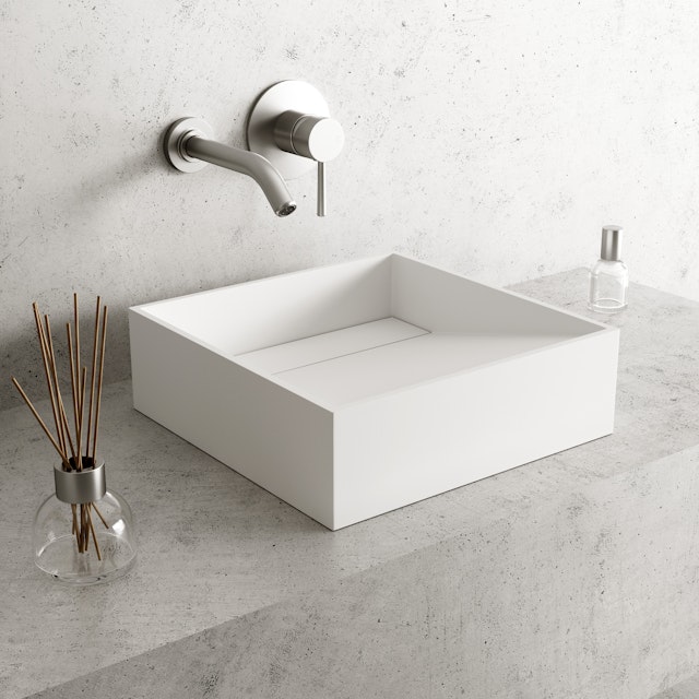 Starr Modern White Matte Stone 15 in. L x 15 in. W x 5 in. H Square Vessel Bathroom Sink - image 2 - other