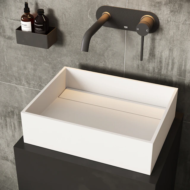 Montauk Modern White Matte Stone 18 in. L x 13 in. W x 5 in. H Rectangular Vessel Bathroom Sink - angle 2 - other