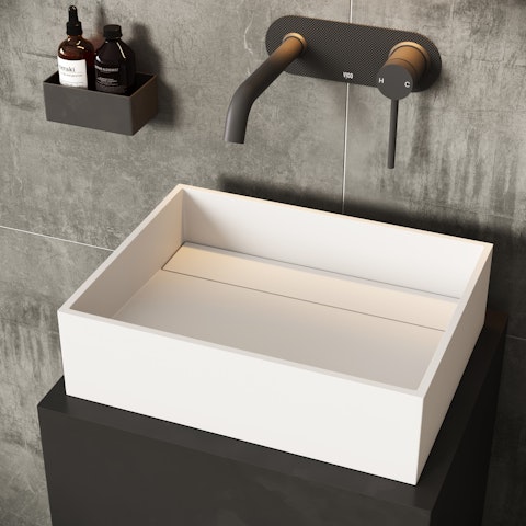 Montauk Modern White Matte Stone 18 in. L x 13 in. W x 5 in. H Rectangular Vessel Bathroom Sink - image 2 - other