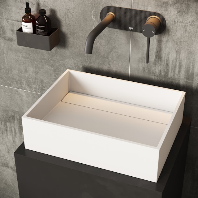 Montauk Modern White Matte Stone 18 in. L x 13 in. W x 5 in. H Rectangular Vessel Bathroom Sink - image 2 - other