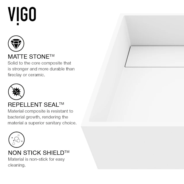 Montauk Modern White Matte Stone 18 in. L x 13 in. W x 5 in. H Rectangular Vessel Bathroom Sink - angle 6 - other