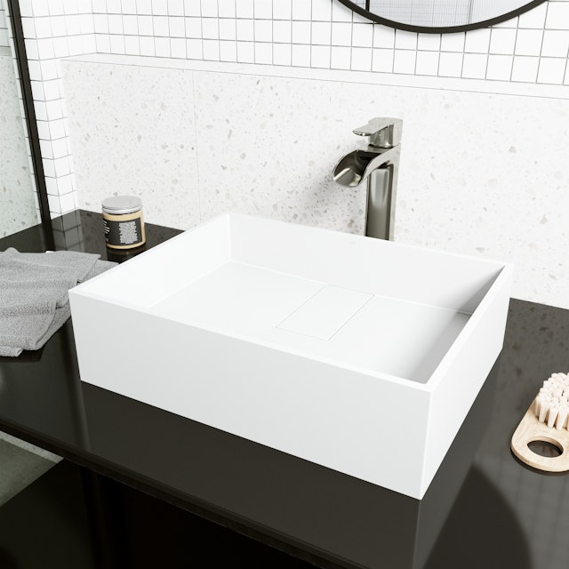 Bryant Modern White Matte Stone 17 in. L x 13 in. W x 5 in. H Rectangular Vessel Bathroom Sink - image 3 - other