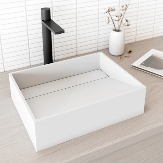 Starr Modern White Matte Stone 17 in. L x 13 in. W x 5 in. H Rectangular Vessel Bathroom Sink - angle 2 - other