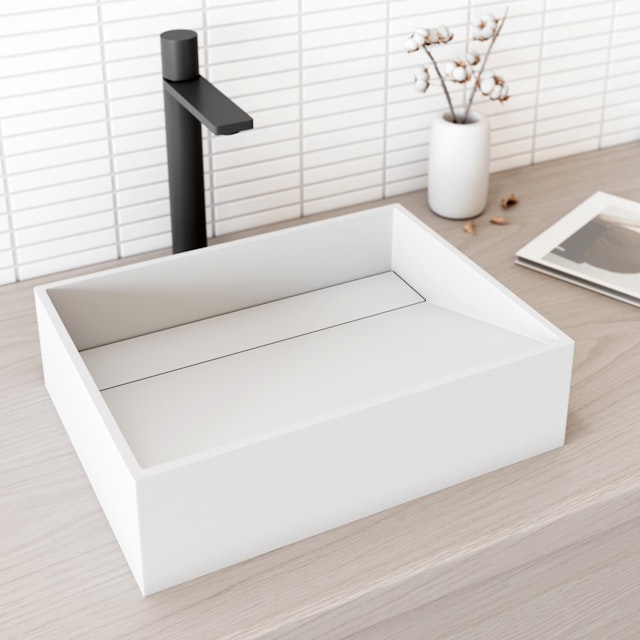 Starr Modern White Matte Stone 17 in. L x 13 in. W x 5 in. H Rectangular Vessel Bathroom Sink - image 2 - other