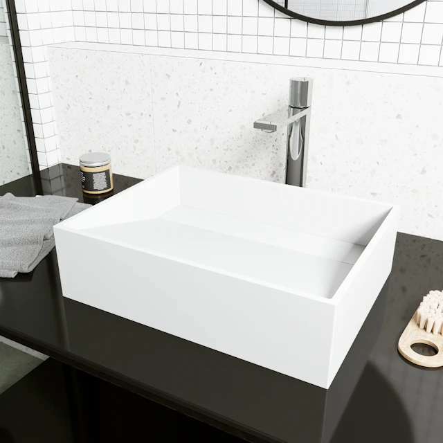 Starr Modern White Matte Stone 17 in. L x 13 in. W x 5 in. H Rectangular Vessel Bathroom Sink - angle 3 - other
