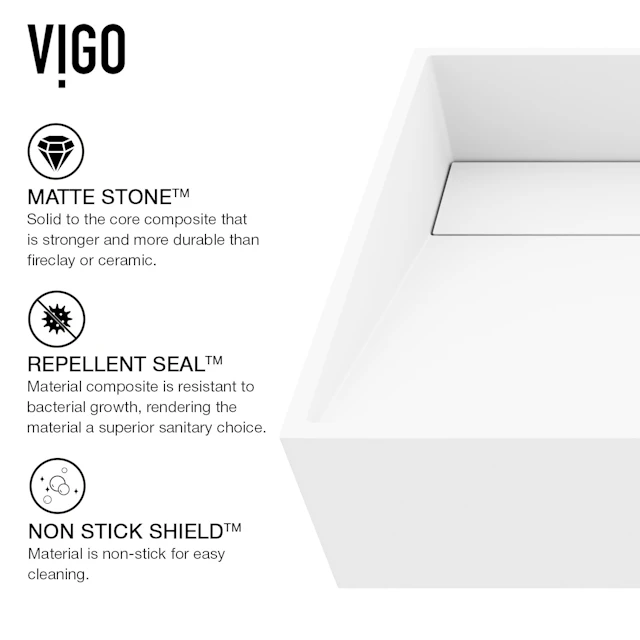 Starr Modern White Matte Stone 17 in. L x 13 in. W x 5 in. H Rectangular Vessel Bathroom Sink - angle 6 - other