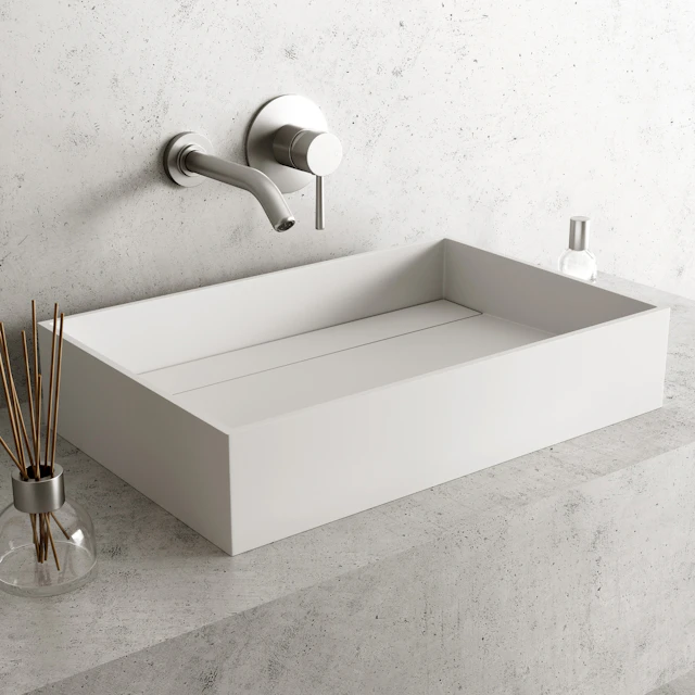 Montauk Modern White Matte Stone 23 in. L x 15 in. W x 5 in. H Rectangular Vessel Bathroom Sink - angle 2 - other