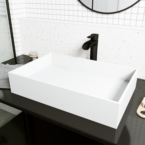 Montauk Modern White Matte Stone 23 in. L x 15 in. W x 5 in. H Rectangular Vessel Bathroom Sink - image 3 - other