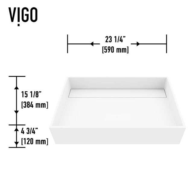 Montauk Modern White Matte Stone 23 in. L x 15 in. W x 5 in. H Rectangular Vessel Bathroom Sink - angle 8 - other