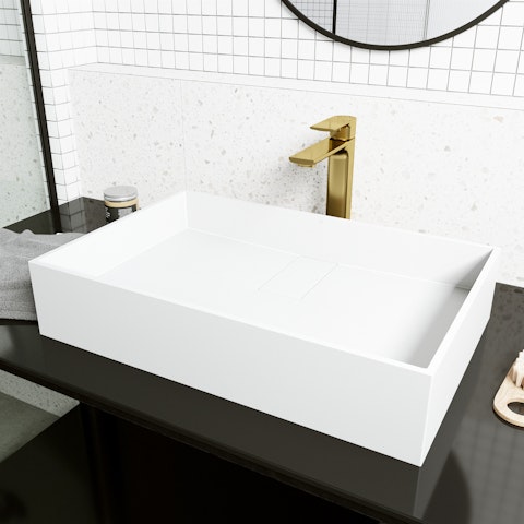 Bryant Modern White Matte Stone 23 in. L x 15 in. W x 5 in. H Rectangular Vessel Bathroom Sink - image 3 - other