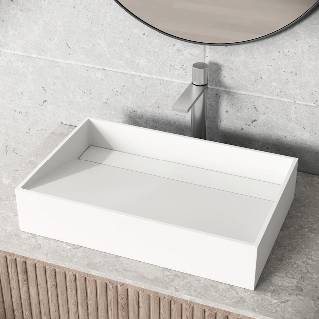 Starr Modern White Matte Stone 23 in. L x 15 in. W x 5 in. H Rectangular Vessel Bathroom Sink - angle 2 - other