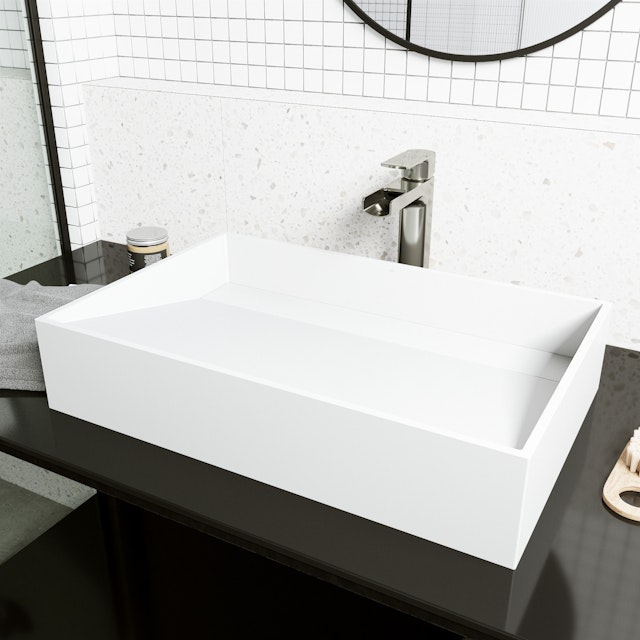 Starr Modern White Matte Stone 23 in. L x 15 in. W x 5 in. H Rectangular Vessel Bathroom Sink - image 3 - other