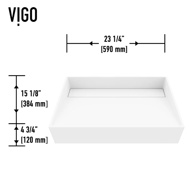 Starr Modern White Matte Stone 23 in. L x 15 in. W x 5 in. H Rectangular Vessel Bathroom Sink - angle 8 - other