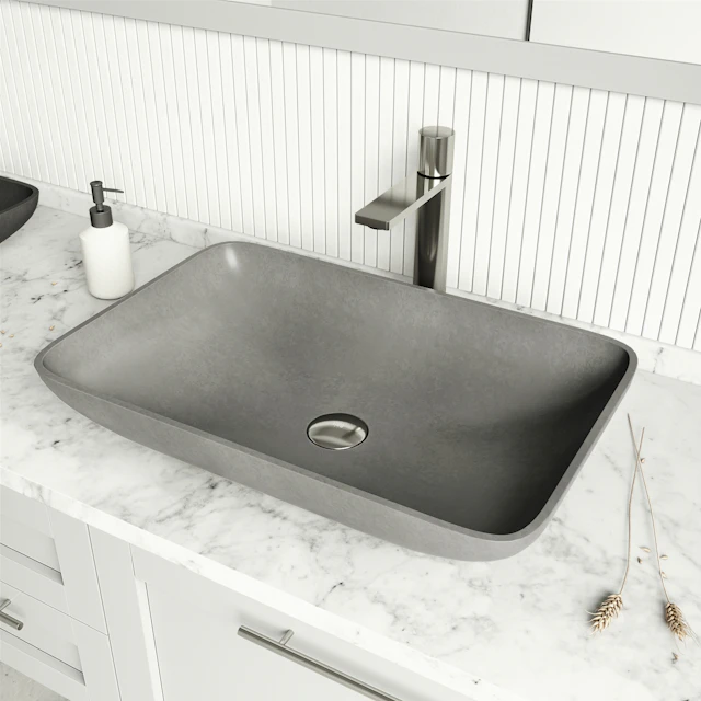 Lorca Gothic Gray Concreto Stone 22 in. L x 15 in. W x 5 in. H Rectangular Vessel Bathroom Sink - angle 2 - other