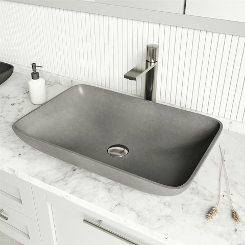 Lorca Gothic Gray Concreto Stone 22 in. L x 15 in. W x 5 in. H Rectangular Vessel Bathroom Sink - image 2 - other