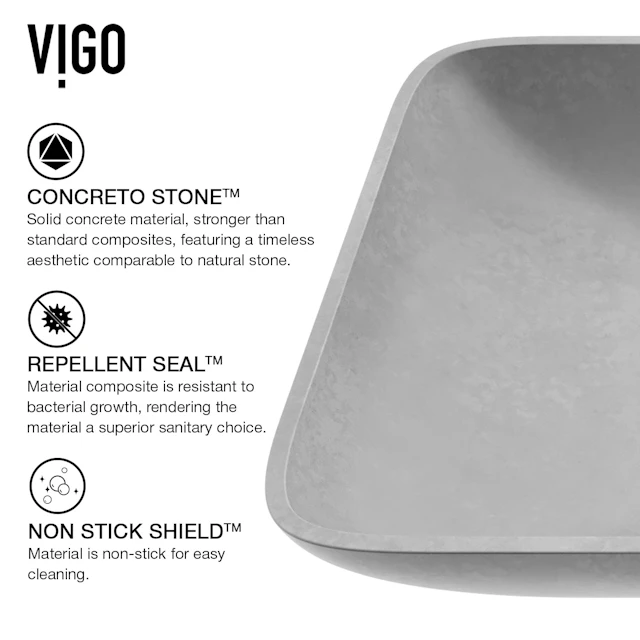 Lorca Gothic Gray Concreto Stone 22 in. L x 15 in. W x 5 in. H Rectangular Vessel Bathroom Sink - angle 4 - other