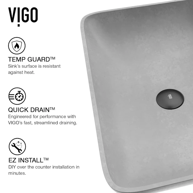 Lorca Gothic Gray Concreto Stone 22 in. L x 15 in. W x 5 in. H Rectangular Vessel Bathroom Sink - angle 5 - other