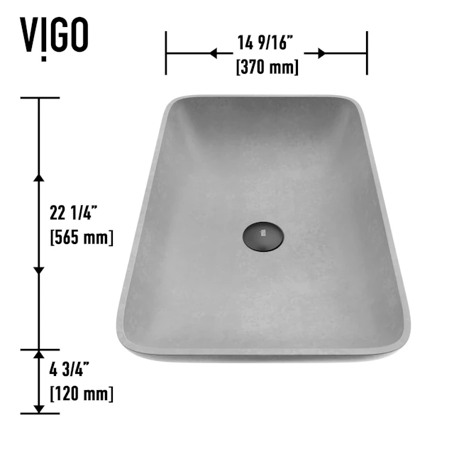 Lorca Gothic Gray Concreto Stone 22 in. L x 15 in. W x 5 in. H Rectangular Vessel Bathroom Sink - angle 6 - other