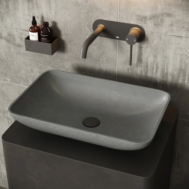 Lorca Gothic Gray Concreto Stone 22 in. L x 15 in. W x 5 in. H Rectangular Vessel Bathroom Sink - angle 7 - other