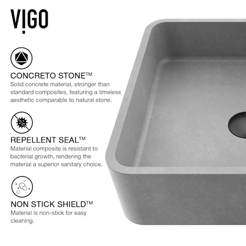 Navona Gothic Gray Concreto Stone 15 in. L x 15 in. W x 5 in. H Square Vessel Bathroom Sink - image 4 - other