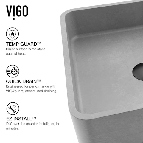 Navona Gothic Gray Concreto Stone 15 in. L x 15 in. W x 5 in. H Square Vessel Bathroom Sink - image 5 - other