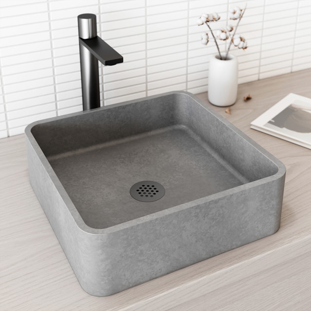 Navona Gothic Gray Concreto Stone 15 in. L x 15 in. W x 5 in. H Square Vessel Bathroom Sink - image 7 - other