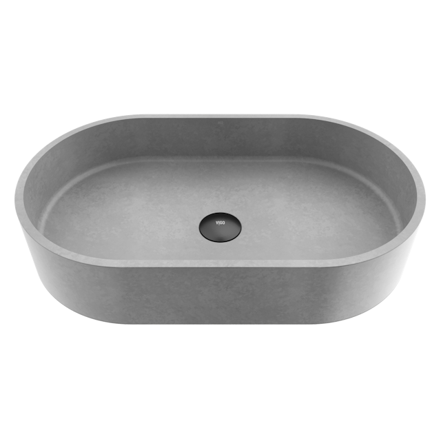 Sagrada Gothic Gray Concreto Stone 24 in. L x 14 in. W x 5 in. H Oval Vessel Bathroom Sink - image 1 - other