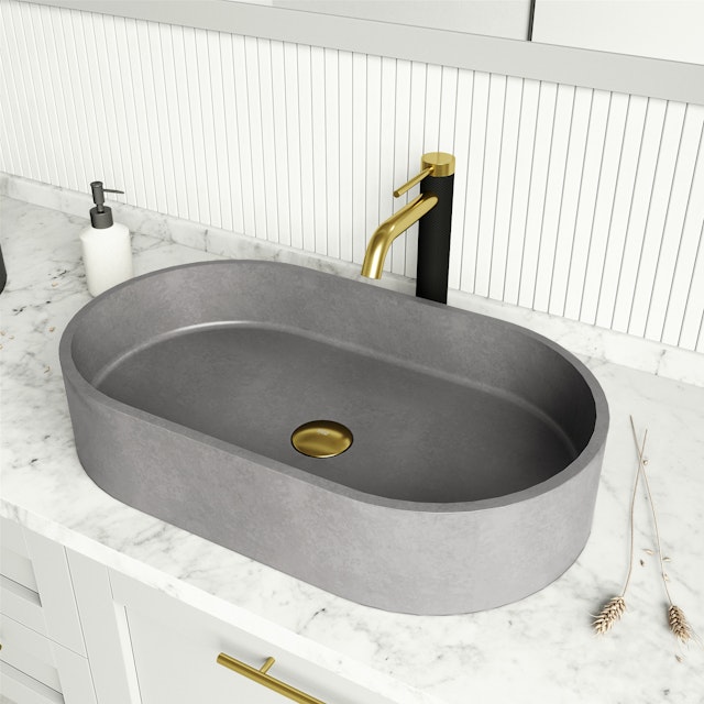 Sagrada Gothic Gray Concreto Stone 24 in. L x 14 in. W x 5 in. H Oval Vessel Bathroom Sink - image 2 - other